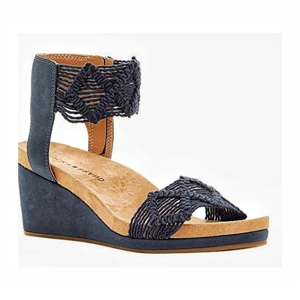 🌸 Lucky Brand | Black Knit Lace Wedge Sandals‎ 7